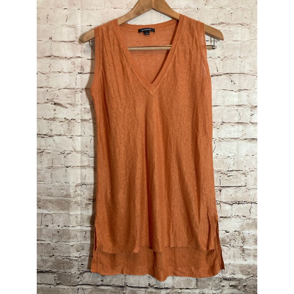 Acrobat Linen Top Womens Small Rust Orange Capsule Minimalist‎ Lagenlook Beachy